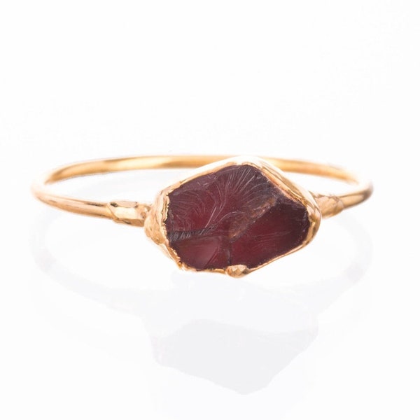 Raw Garnet Ring • Gold Filled • January Birthstone • Capricorn • Red Gemstone Vampire Jewelry for Fall • Witchy Halloween Ring  • 24k