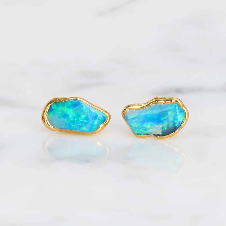 Opal Earrings Raw Australian Opal Studs Genuine Fire Opal Jewelry Unique October Birthstone Gift Boho Fall Jewelry Ringcrush image 6