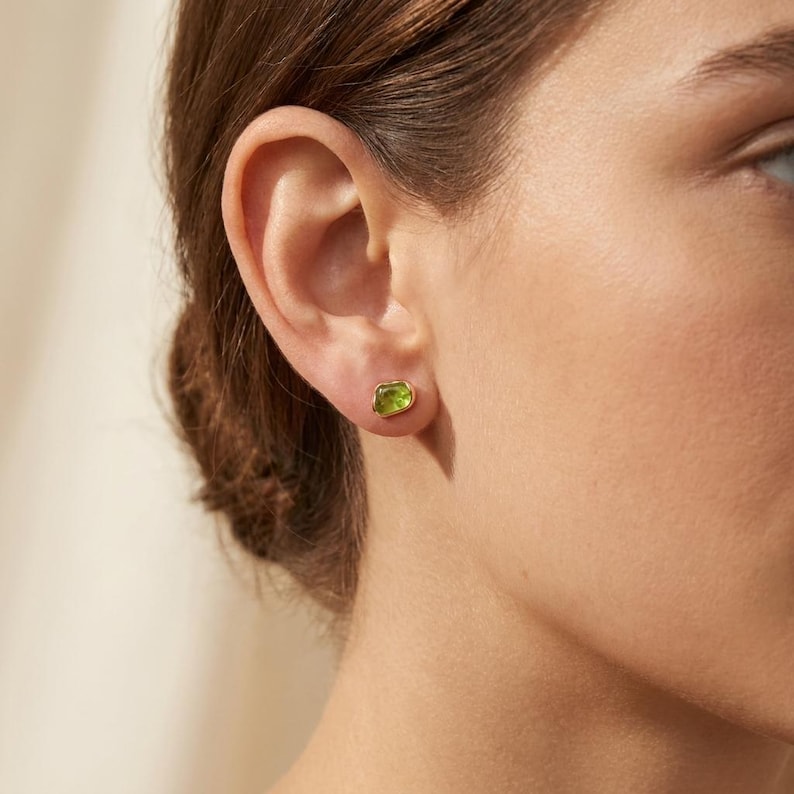 Raw Peridot Stud Earrings - 18k Rose Gold Filled image 4