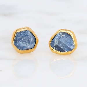 Dainty Raw Sapphire Earrings • Gold Filled • Delicate September Birthstone Stud Earrings • Virgo Gift  • 24k Dip • Handmade