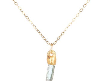 24k Gold Filled Raw Aquamarine Necklace