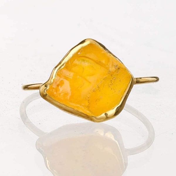 New Citrine Ring for Women • Gold Fill • 24k Dip • Fall Jewelry • Raw Citrine Statement Ring • Natural Gemstone • Witchy Crystal Ring