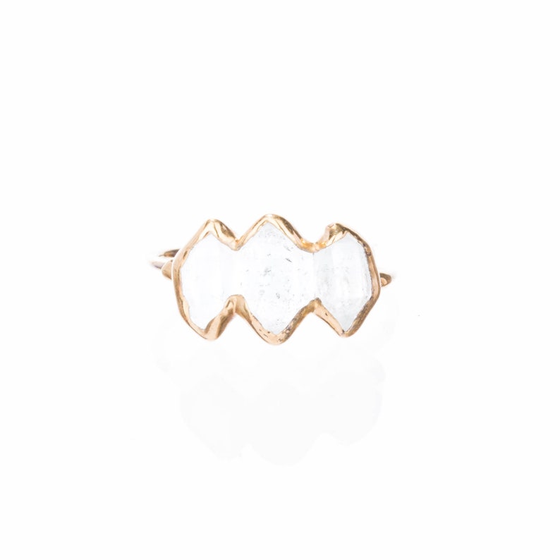April Birthstone Ring Triple Large Gold Raw Herkimer Diamond Ring for Women Crystal Ring Raw Stone Ring Raw Diamond Ring Boho Ring