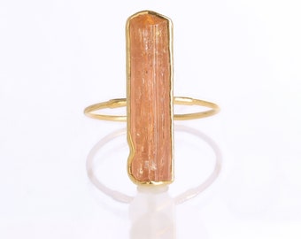 Vertical Imperial Topaz Ring • Gold Filled • Raw Topaz Ring • November Birthstone • Rough Gemstone Ring • Unique Statement Jewelry • 24k Dip