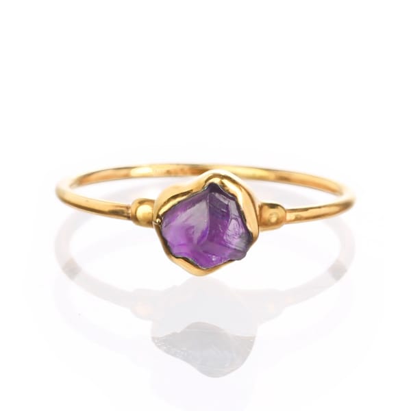 Dainty Raw Amethyst Ring • Gold Filled • February Birthstone • Purple Gemstone • Witchy Fall Crystal Jewelry • Handmade Jewelry • 24k Dip