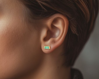 Baguette Panjshir Emerald Earrings • May Birthstone Gift for Her • Dainty Handmade Jewelry • Genuine Natural Emerald • Raw Emerald Earrings