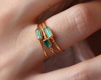 Raw Emerald Baguette Ring - 24k Gold Filled