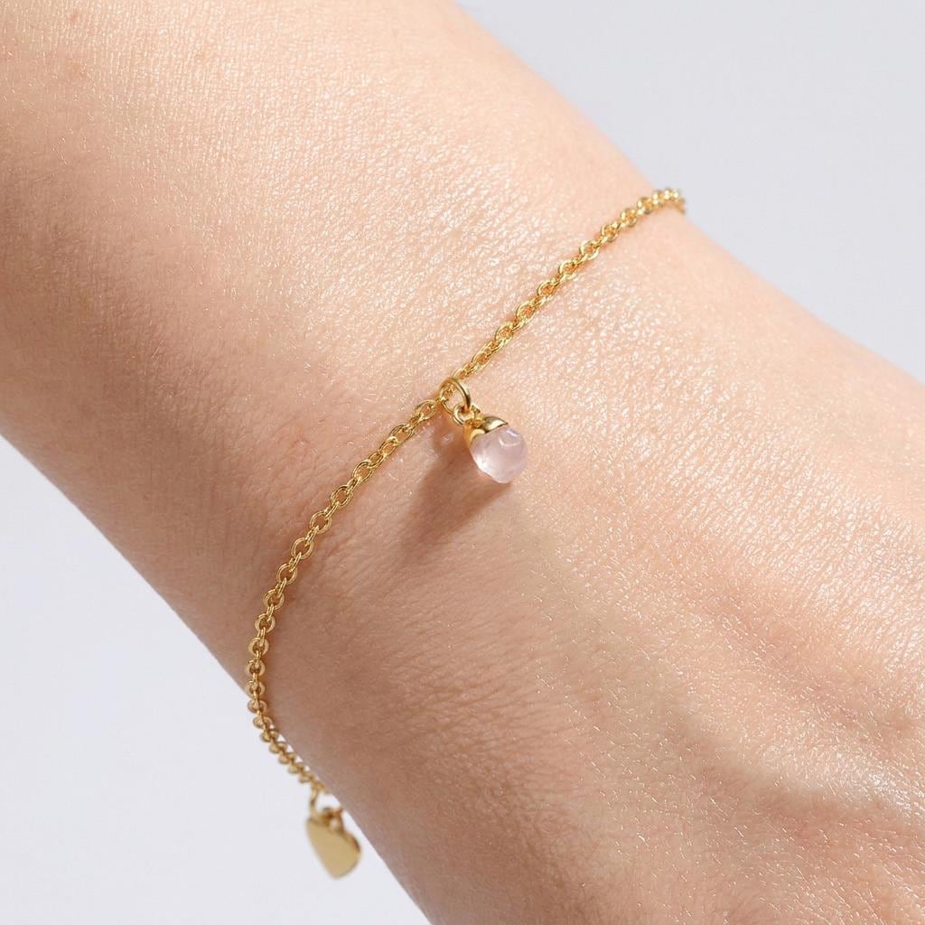 Raw Rose Quartz Bracelet - Dainty 24k Gold Filled Chain