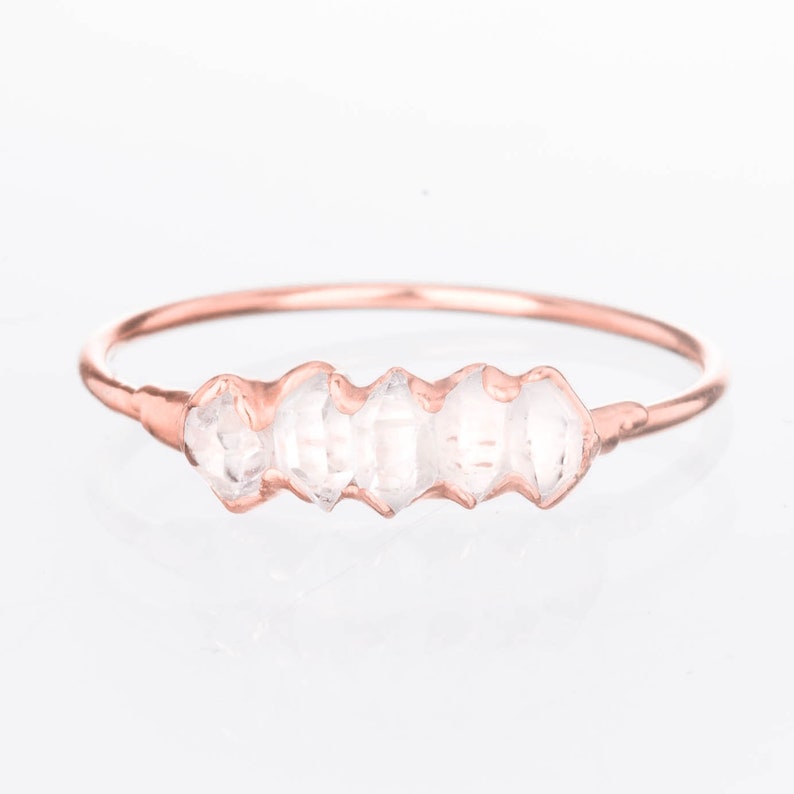 Eternity Ring Multi Stone Ring Rough Crystal Ring April Birthstone Ring Boho Ring Rose Gold Herkimer Diamond Ring Dainty Crystal Ring