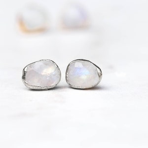 Raw Rainbow Moonstone Stud Earrings Rose Gold Filled June Birthstone Handmade Gemstone Fall Jewelry Whimsigoth 24k Dip Handmade image 5