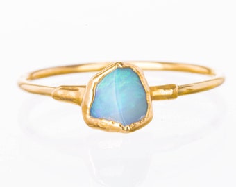 Small Raw Opal Ring • Gold Filled • Simple Gemstone Jewelry • Perfect Minimalist Engagement Ring • Genuine Australian Fire Opal  • 24k Dip