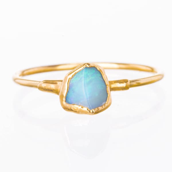 Small Raw Opal Ring • Gold Filled • Simple Gemstone Jewelry • Perfect Minimalist Engagement Ring • Genuine Australian Fire Opal  • 24k Dip