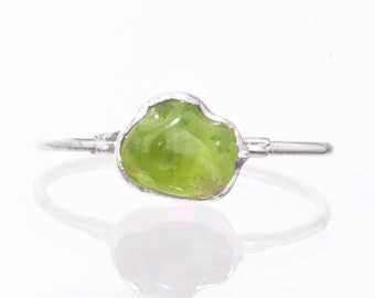 Raw Peridot Ring • Sterling Silver • August Birthstone • Dainty Gemstone Gift for Her • Whimsigoth • Handmade Peridot Birthstone Jewelry