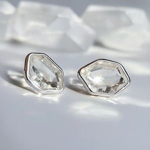 Raw Herkimer Diamond Earrings, Silver April Birthstone Earrings, Diamond Stud Earrings, Tiny Stud Earrings, Dainty Earrings, Raw Crystal
