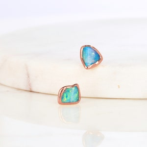 Mini Opal Earrings Genuine Black Australian Fire Opal Studs October Birthstone Perfect Boho Cartilage Earring Handmade by Ringcrush Rose gold