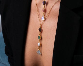 Personalized Raw Birthstone Necklace: 24k Gold Filled Gemstone Boho Jewelry - Mother's Day Gift