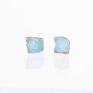 New Aquamarine Stud Earrings Fall Jewelry Something Blue March Birthstone Earrings for Women Raw Crystal Gemstone by Ringcrush image 6