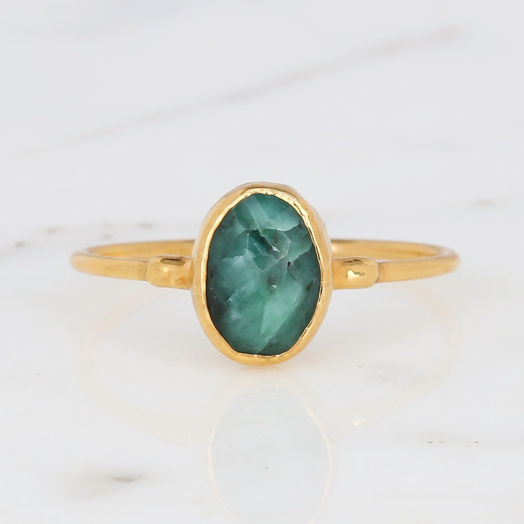 Oval Emerald Ring Gold Filled May Birthstone Handmade Fall Jewelry