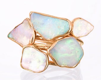 Five Stacking Rings, Gold Raw Opal Rings for Women, Gemstone Rings, Opal Ring Gold, Raw Crystal Rings, October Birthstone Rings, Boho Rings