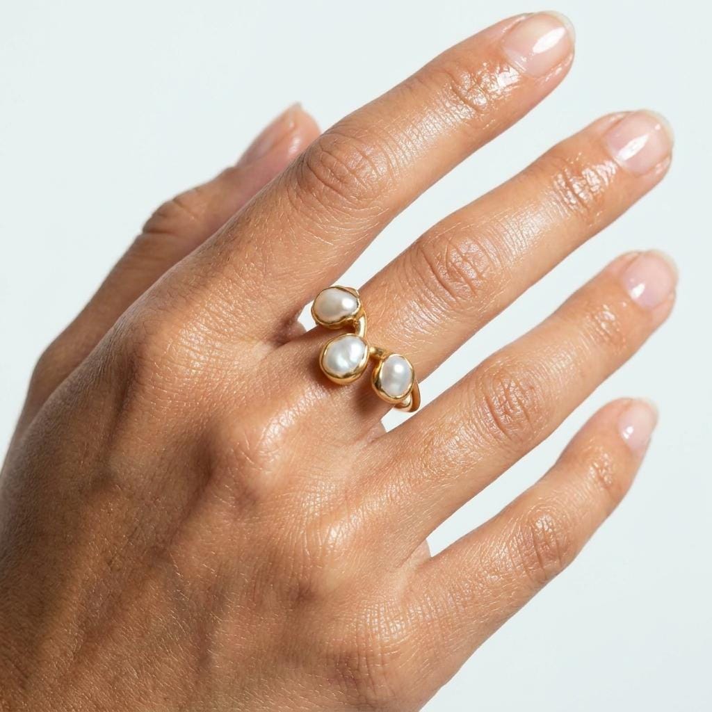 Crown Raw Pearl 24k Gold Filled Ring