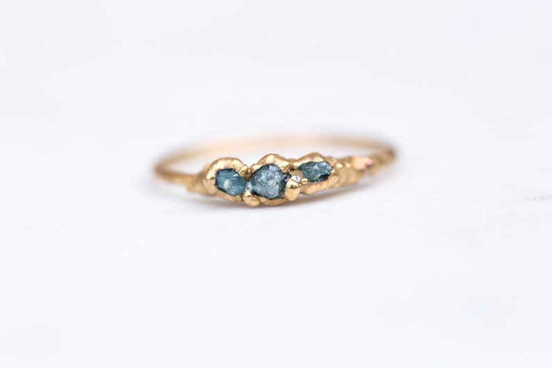 Delicate Minimalist Ring Raw Gemstone Ring April Birthstone Silver Ring Dainty Ring Boho Ring Triple Raw Blue Diamond Ring for Women
