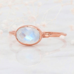 Moonstone Ring • Rose Gold Filled • Rainbow Moonstone  • June Birthstone • Whimsigoth • Handmade Fall Jewelry • Raw Gemstone • 24k Dip