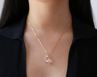 24k Gold Filled Raw Herkimer Diamond Necklace: April Birthstone