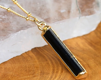 24k Gold Filled Raw Black Tourmaline Pendant Necklace: Protection Stone