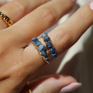Raw Sapphire Ring • Half Eternity Band • Gold Filled • September Birthstone • Witchy Fall Jewelry • Virgo Ring • Raw Stone Boho Hippie Ring