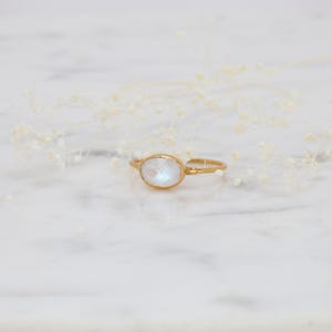 Real, unretouched camera photo of the Rainbow Moonstone Ring.