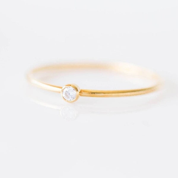 Minimalist CZ Stacking Ring • 14k Gold Fill •Thin Dainty Perfect Engagement Ring • Tiny Diamond Ring •  Everyday Jewelry • Handmade