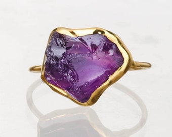 New Raw Amethyst Ring • Gold Filled • February Birthstone • Aquarius • Witchy Fall Crystal Jewelry • Handmade Jewelry • Purple Gemstone