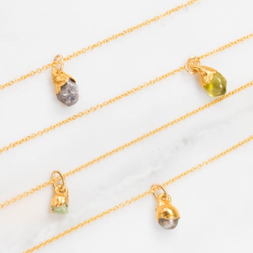 Personalized Raw Gemstone Bracelet - Dainty 24k Gold Filled Chain