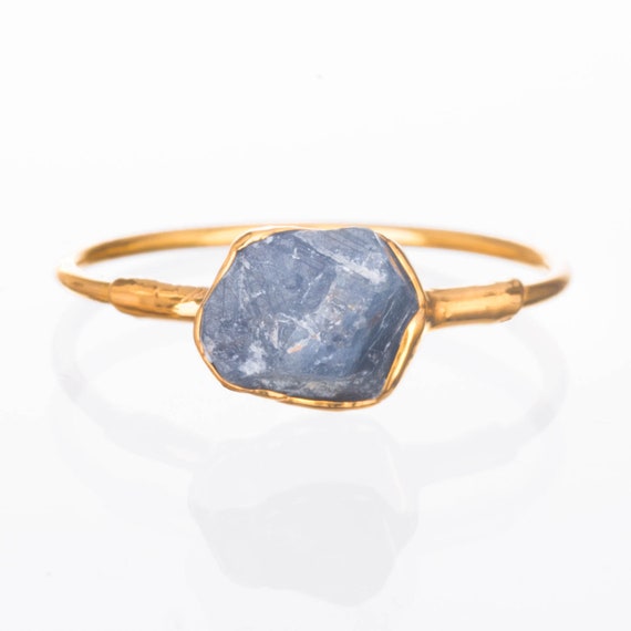 September Birthstone Ring Gold Ring Raw Sapphire Ring Raw Stone Raw Crystal Ring Delicate Ring Sapphire Engagement Ring Dainty Ring
