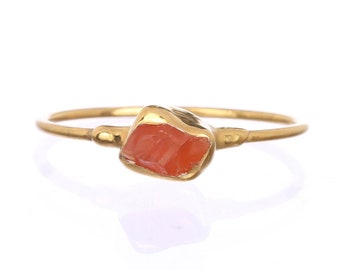 Mini Raw Carnelian Ring • Gold Filled • Genuine Gemstone • Dainty, Delicate & Colorful Gemstone Ring • Minimalist Whimsigoth Style • 24k Dip