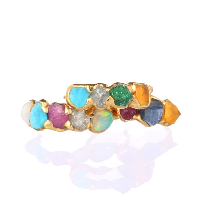 Custom Dainty Multi Raw Gemstone Ring Mini Mothers Ring Raw image 1