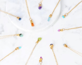 24k Gold Filled Raw Birthstone Necklace: Handmade Gemstone Jewelry