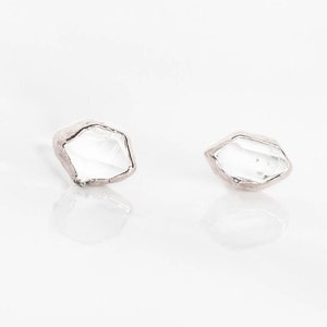 Raw Herkimer Diamond Earrings, Silver April Birthstone Earrings, Diamond Stud Earrings, Tiny Stud Earrings, Dainty Earrings, Raw Crystal