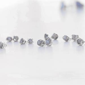 Raw Diamond Earrings, Dainty Earrings, Sterling Silver Earrings, Diamond Stud Earrings, Raw Crystal Earrings, April Birthstone Earrings image 5