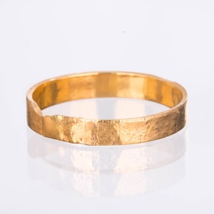 3mm Yellow Gold Band • Textured Rustic 24k Gold Dipped Ring • Mens Unique Wedding Band, • Cool Edgy Chunky Rings • Whimsigoth Aesthetic