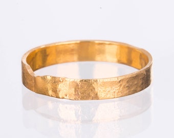 3mm Yellow Gold Band • Textured Rustic 24k Gold Dipped Ring • Mens Unique Wedding Band, • Cool Edgy Chunky Rings • Whimsigoth Aesthetic
