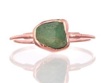 Raw Emerald Ring • Gold Filled • May Birthstone • Handmade Jewelry • Genuine Natural Gemstone • Best Friend Gift • Antique Style • 24k Dip