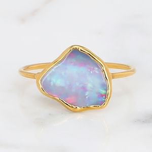 Gold Raw Australian Fire Opal Ring for Women • Bohemian Gemstone • Witchy Ring • October Birthstone • Summer and Fall Jewelry  • 24k Dip
