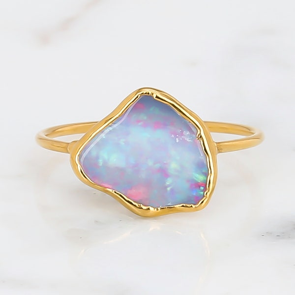 Gold Raw Australian Fire Opal Ring for Women • Bohemian Gemstone • Witchy Ring • October Birthstone • Summer and Fall Jewelry  • 24k Dip