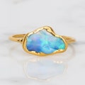 Raw Opal Ring for Women • Australian Opal • • October Birthstone • Gift for Her • Gemstone Statement Ring • Gold Filled Ring