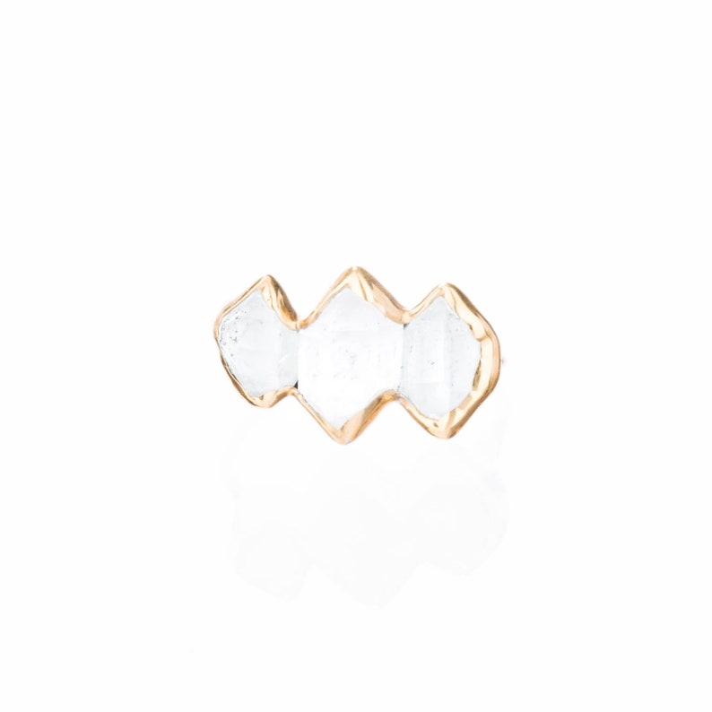 April Birthstone Ring Triple Large Gold Raw Herkimer Diamond Ring for Women Crystal Ring Raw Stone Ring Raw Diamond Ring Boho Ring