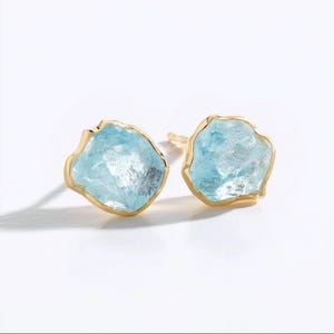 New Aquamarine Stud Earrings  • Fall Jewelry • Something Blue • March Birthstone Earrings for Women • Raw Crystal Gemstone • by Ringcrush