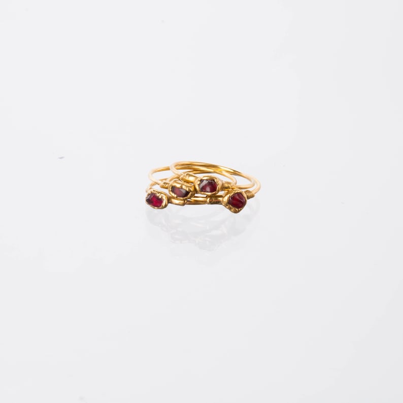 Dainty Raw Garnet Ring Gold Filled January Birthstone Capricorn Nature Inspired Handmade Item Whimsigoth Gemstone Jewelry 24k Dip image 5