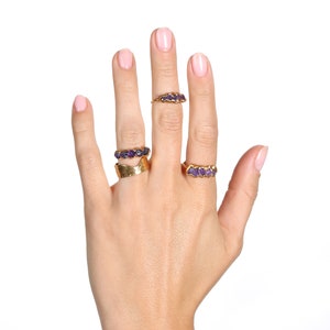 Raw Amethyst Half Eternity Band Gold Filled February Birthstone Perfect Gemstone Thumb Ring Cool Handmade Whimsigoth Jewelry 24k image 3