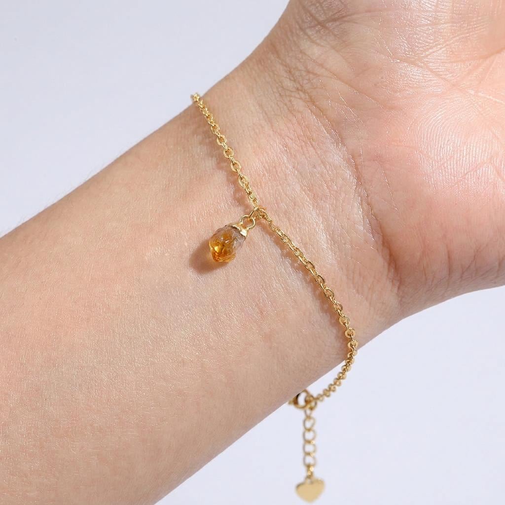 Raw Citrine Bracelet - Dainty 24k Gold Filled Chain